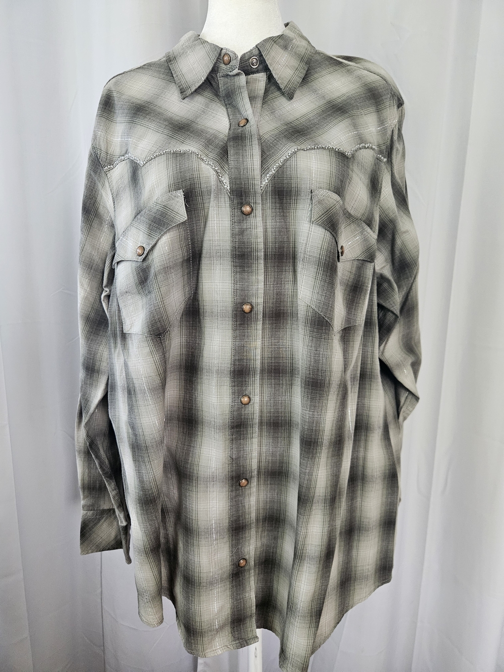 Roper Women's Grayish Green Plaid Western Button-Down Shirt Size 2X